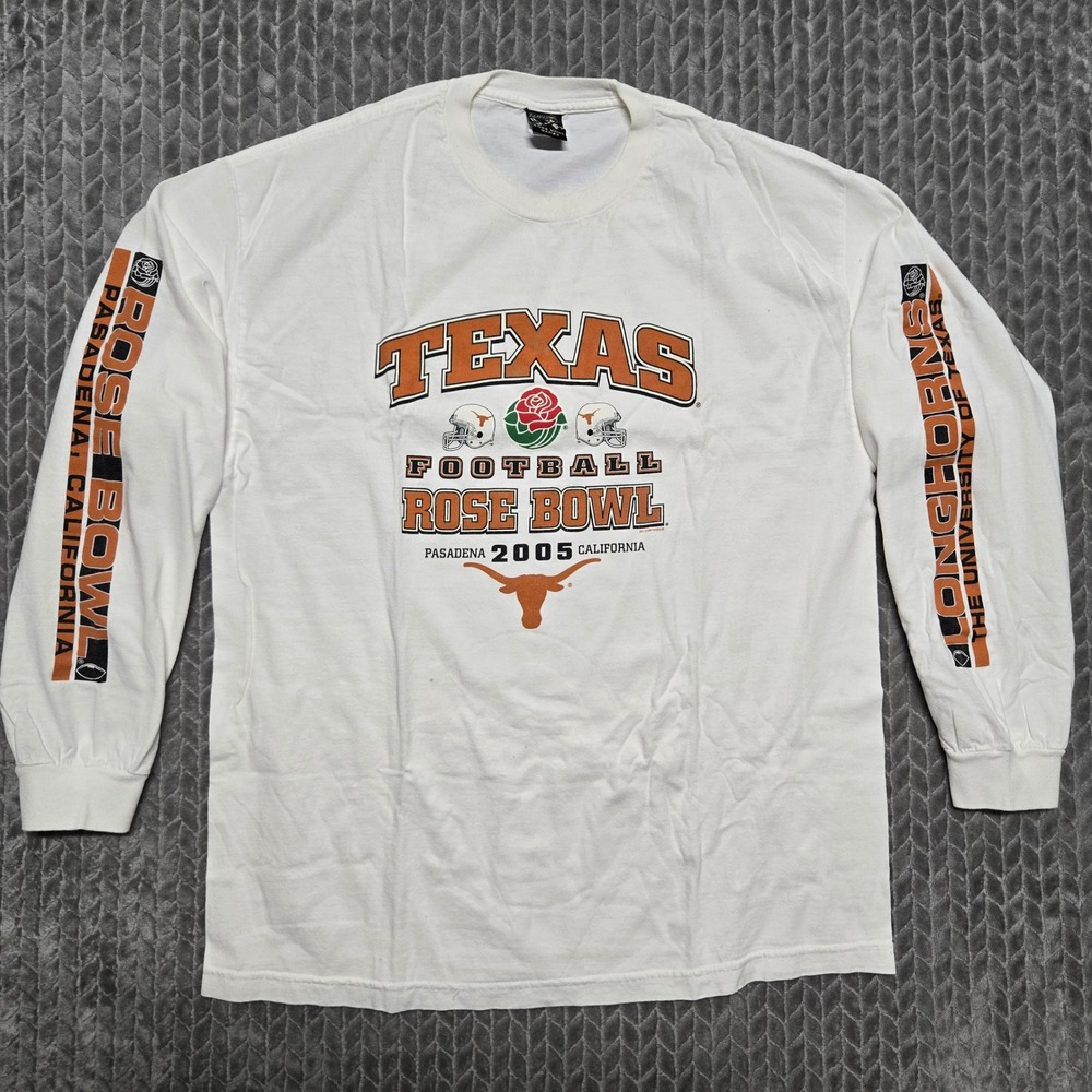 Texas Longhorns Rose Bowl 2005 Long Sleeve Shirt Mens XL White Graphic Tee